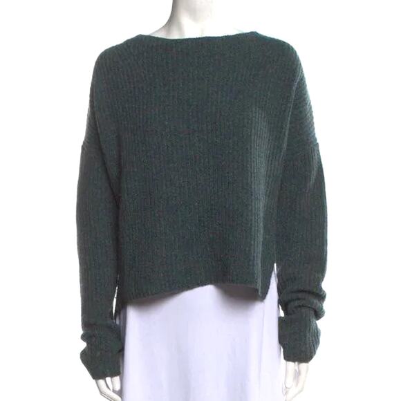 Brochu Walker Thandee Sweater Womens Medium Green Asymmetrical Ribbed Wool Linen - Picture 1 of 12